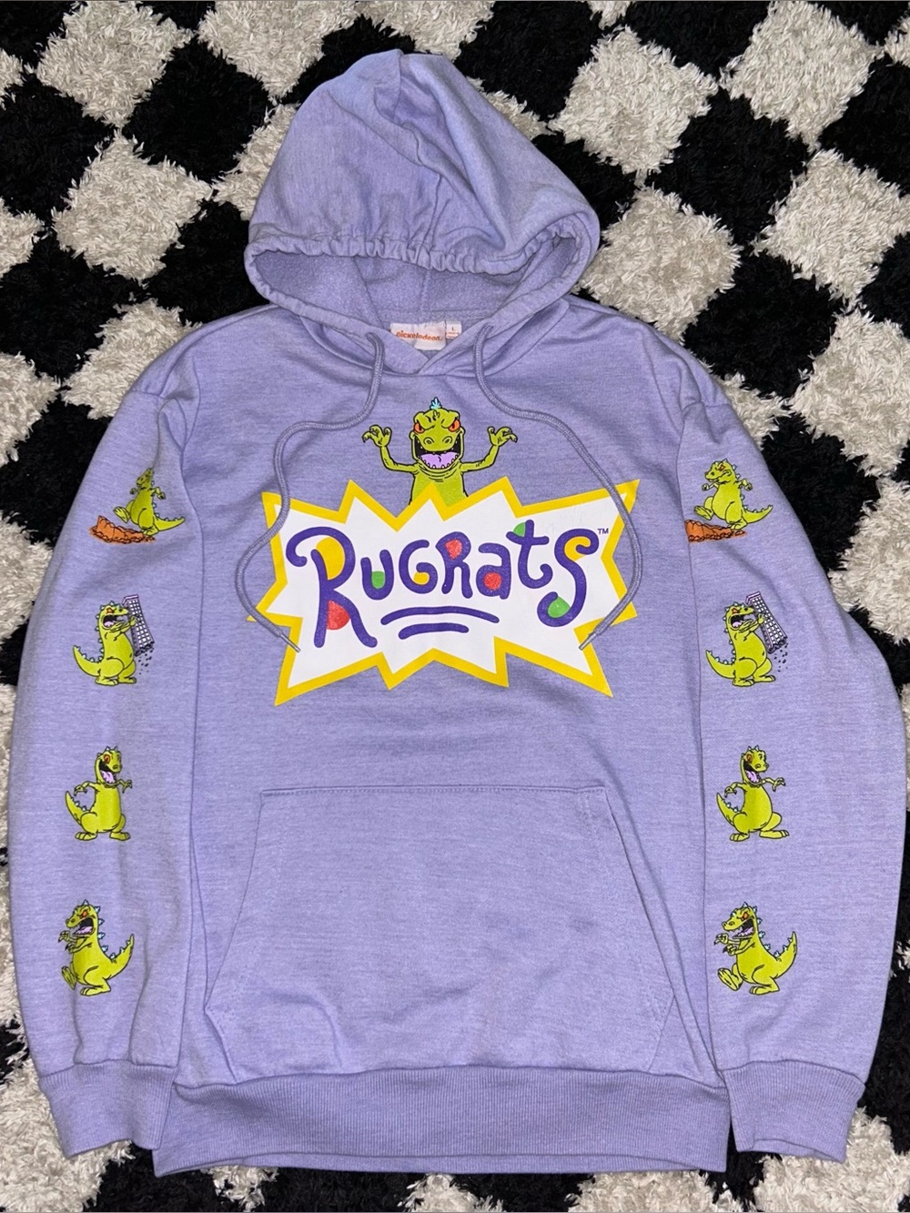 Nickelodeon Rugrats Reptar Hoodie Purple Graphic Sleeve Pullover Sweatshirt M